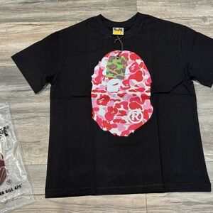 Bape Black T-Shirt with Pink/Red Camo Ape Head